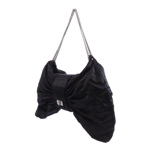 CHANEL CC SHW Chain Shoulder Bag Silk/Satin Black