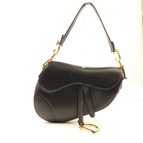 CHRISTIAN DIOR CD GHW Saddle Shoulder Bag Calfskin Leather Black