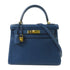 HERMES GHW Kelly 28 Handbag 2 Way Shoulder Bag Clemence Leather Deep Blue