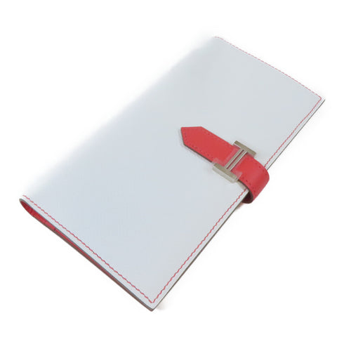 HERMES PHW Bearn Long Wallet Veau Epsom Leather Blanc White Rose Jaipur Red