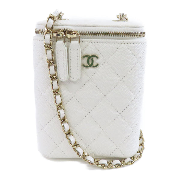 CHANEL Quilted CC GHW Chain Shoulder Bag Caviar Leather White v1