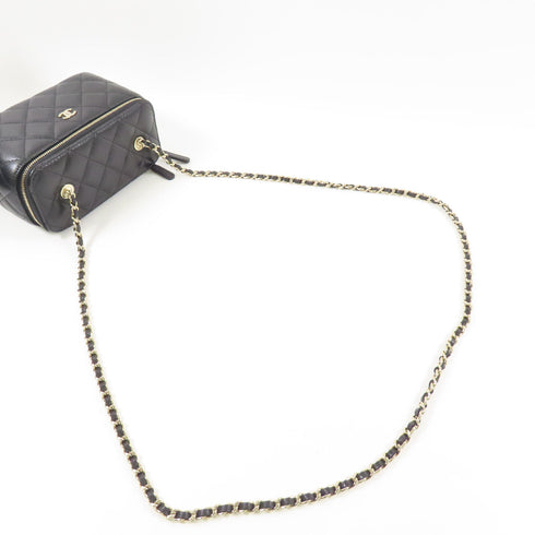 CHANEL CC GHW Small Vanity Case Chain Shoulder Bag Calfskin Leather Black