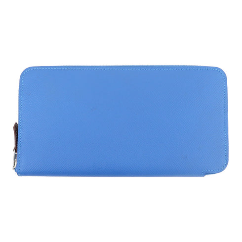 HERMES PHW Silk In Long Wallet Veau Epsom Leather Blue