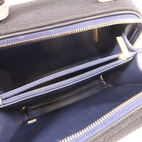 CHANEL CC GHW Vanity Bag 2 Way Shoulder Bag Handbag Canvas Navy/Black/Grey