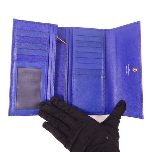 Salvatore Ferragamo GHW Long Wallet Leather Blue 22 A953