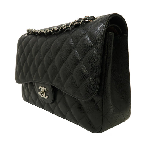 CHANEL Quilted CC SHW Classic Jumbo Chain Shoulder Bag A58600 Caviar Black