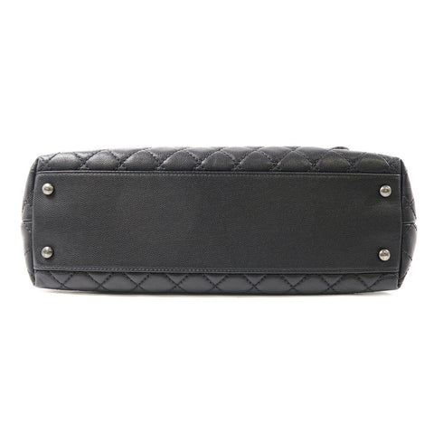 CHANEL Quilted CC SHW Coco Handle Medium 2 Way Bag Calfskin Leather Black