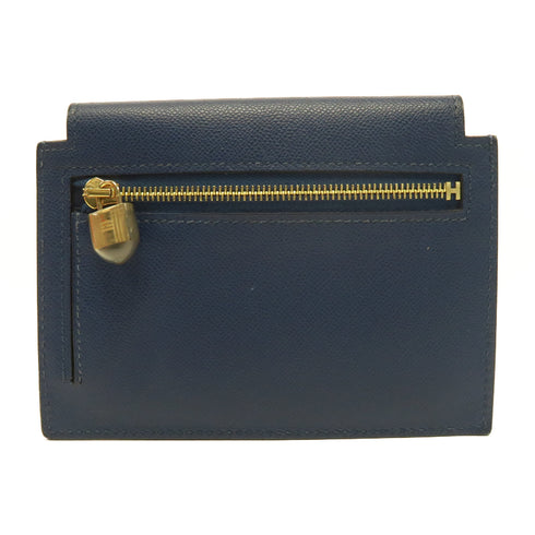 HERMES GHW Kelly Pocket Compact Wallet Madame Leather Deep Blue