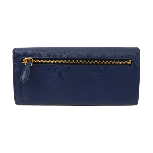 PRADA GHW Long Wallet 1M1132 Calfskin Leather Blue