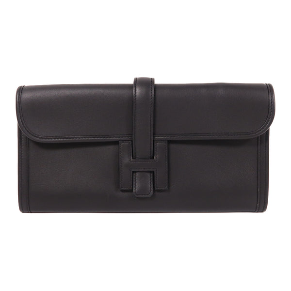 HERMES Jige Elan 29 Clutch Swift Leather Black