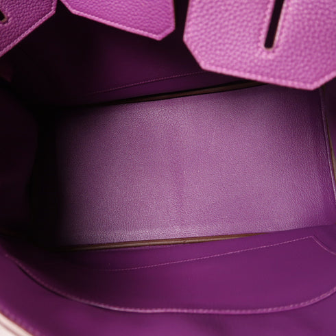 HERMES PHW Birkin 35 Hand Bag Clemence Leather Purple Anemone