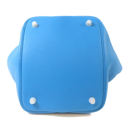 HERMES PHW Picotin MM Tote Bag Handbag Taurillon Clemence Leather Blue