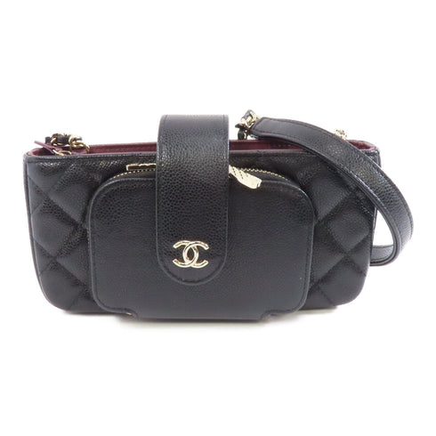 CHANEL Quilted CC GHW Affinity Phone Chain Shoulder Bag Calfskin Leather Black