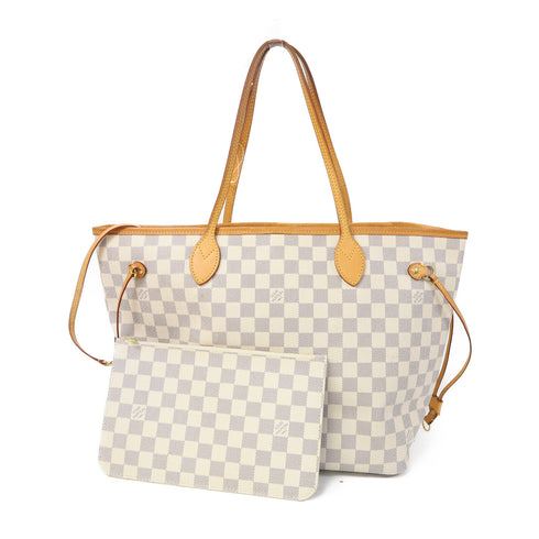 LOUIS VUITTON LV GHW Neverfull MM Tote Bag Handbag N41361 Damier Azur White