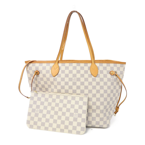 LOUIS VUITTON LV GHW Neverfull MM Tote Bag Handbag N41361 Damier Azur White