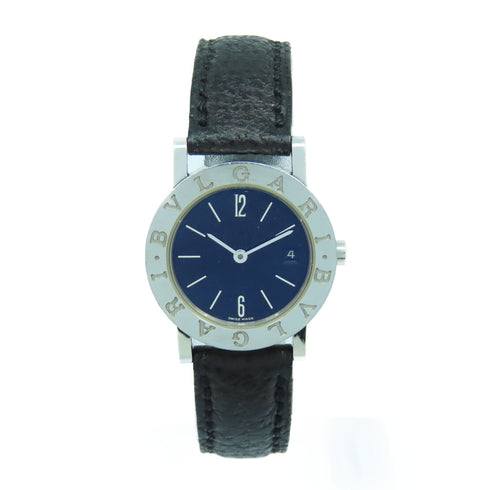 BVLGARI Solotempo Quartz Watch Leather Belt Stainless Steel Black