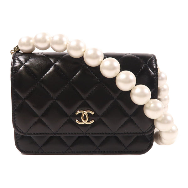 CHANEL CC GHW Wallet On Chain Shoulder Bag Calfskin Leather Black