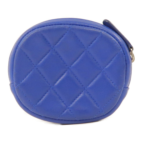 CHANEL Quilted CC GHW Coin Case Purse Lambskin Leather Blue