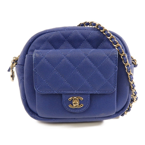 CHANEL Quilted CC GHW Chain Shoulder Bag Crossbody Calfskin Leather Blue