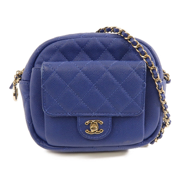 CHANEL Quilted CC GHW Chain Shoulder Bag Crossbody Calfskin Leather Blue