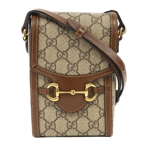 GUCCI GG GHW GG Supreme Horsebit Mini Shoulder Bag 625615 Coated Canvas Brown
