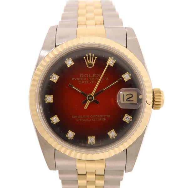 ROLEX Datejust Automatic Watch 68273 18K Yellow Gold/Stainless Steel Red