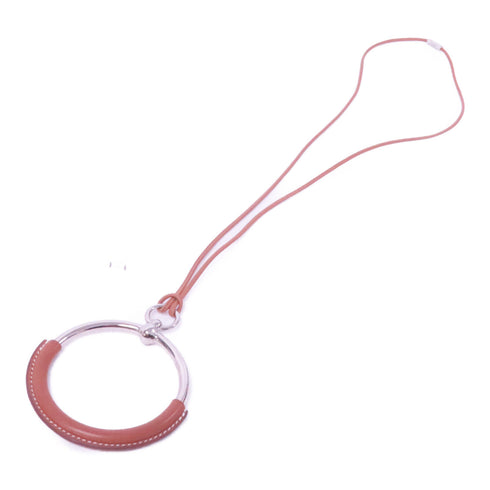 HERMES Necklace Leather/Metal Brown/Silver