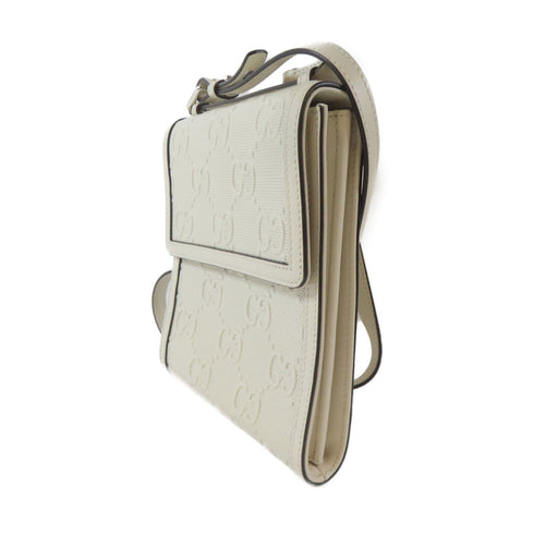 GUCCI GG SHW Shoulder Bag Calfskin Leather White