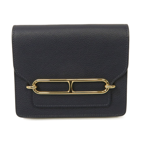 HERMES GHW Rouls Slim Wallet Y/2Z Evercolor Leather Blue Nuit Navy