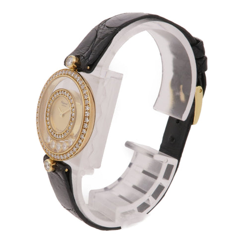 Chopard Happy Diamonds 4057 Quartz Watch 18K Yellow Gold Leather Belt