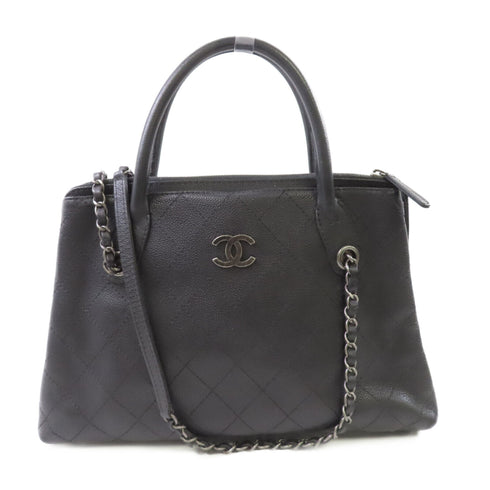 CHANEL Quilted SHW CC Handbag Shoulder Bag Calfskin Leather #21819608 Black