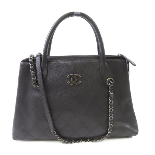 CHANEL Quilted SHW CC Handbag Shoulder Bag Calfskin Leather #21819608 Black