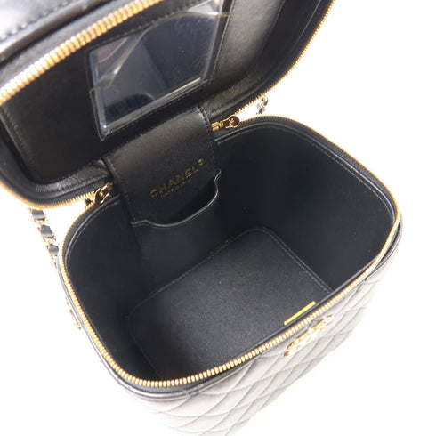 CHANEL Quilted CC GHW Vanity Chain Shoulder 2 Way Bag Lambskin Leather Black