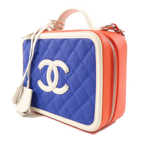 CHANEL CC SHW Vanity Case 2 Way Shoulder Bag Calfskin Leather Red Blue White
