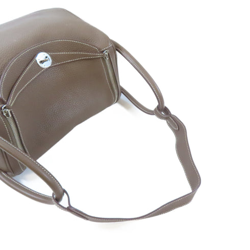 HERMES PHW Lindy 30 2 Way Shoulder Handbag Clemence Leather Etoupe Gray Brown