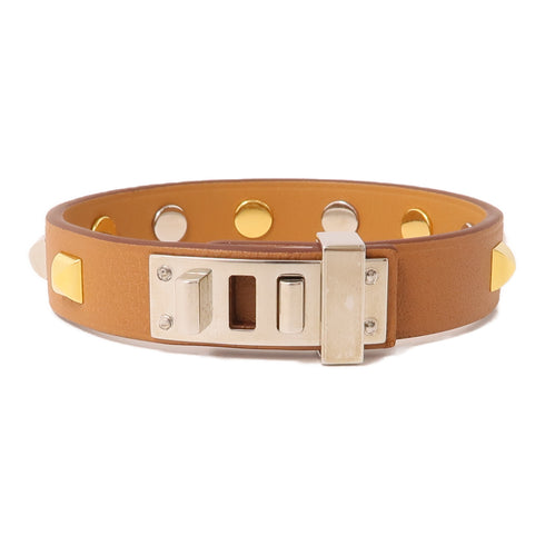 HERMES Mini Dog Bracelet Veau Swift Leather Brown Gold Silver