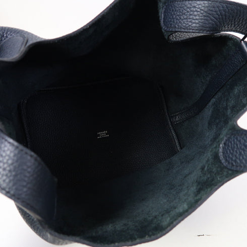 HERMES PHW Picotin MM Handbag Clemence Leather Blue Nuit