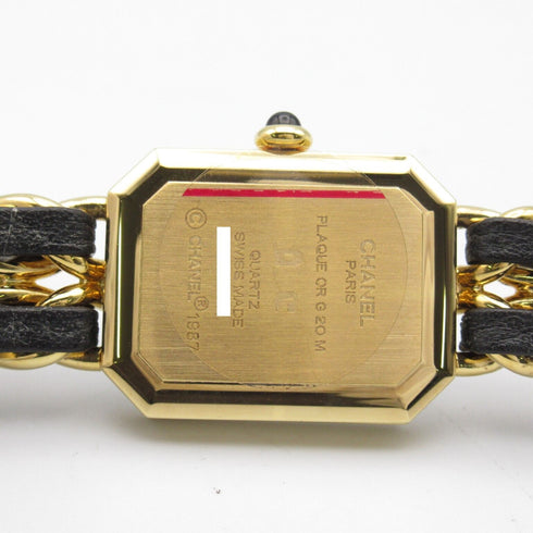 CHANEL CC Premiere L Quartz Movement Watch H0001 Gold Plated Leather Black
