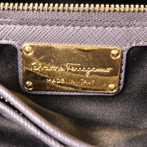 Salvatore Ferragamo GHW Chain Shoulder Bag Calfskin Leather Grey