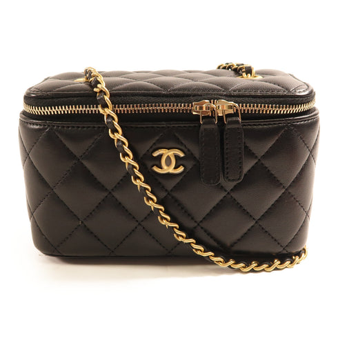 CHANEL CC GHW Vanity Case Chain Shoulder Bag Lambskin Leather Black v1