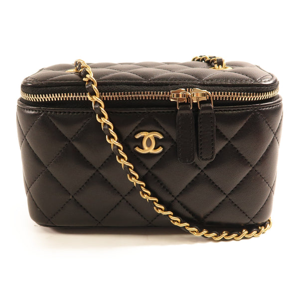 CHANEL CC GHW Vanity Case Chain Shoulder Bag Lambskin Leather Black v1