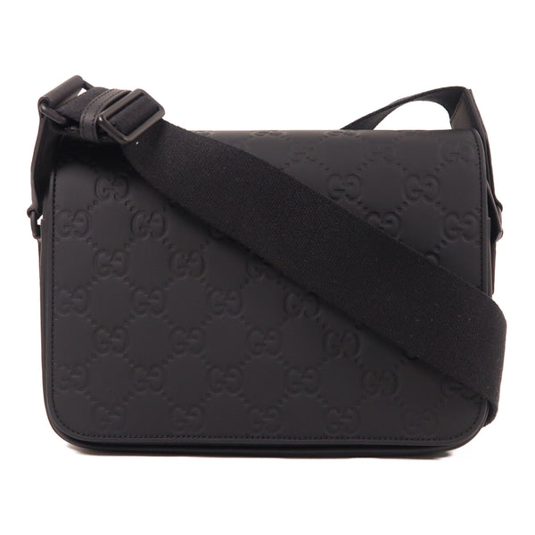 GUCCI GG Small Crossbody Shoulder Bag 775097 Rubber-Effect Leather Black