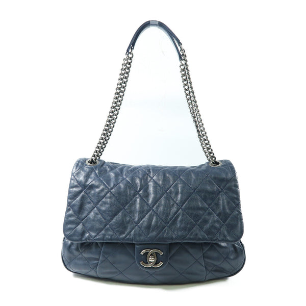 CHANEL Quilted CC SHW Chain Shoulder Bag Calfskin Leather Blue v5
