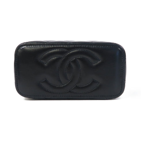 CHANEL Quilted CC GHW Chain Shoulder Vanity Case Bag Lambskin Leather Black v1
