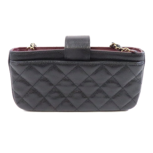 CHANEL Quilted CC GHW Affinity Phone Chain Shoulder Bag Calfskin Leather Black