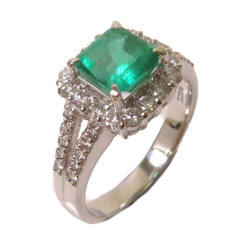 Fine Jewelry 1.363ct Emerald 0.60ct Diamond Ring US#6.5 PT900 Platinum