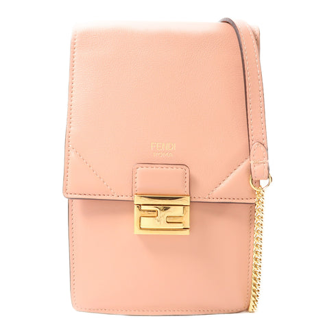 FENDI GHW Phone Bag Chain Shoulder Bag Crossbody 8M0436 Calfskin Leather Pink