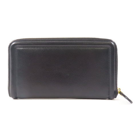 SALVATORE FERRAGAMO GHW Zipper Long Wallet Calfskin Leather Black