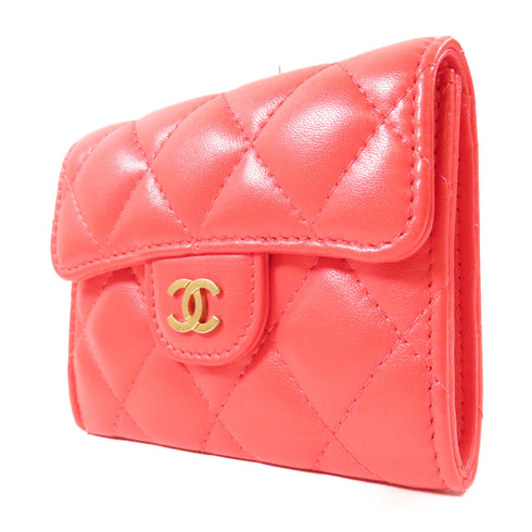 CHANEL Quilted CC GHW Card Case Lambskin Leather Red