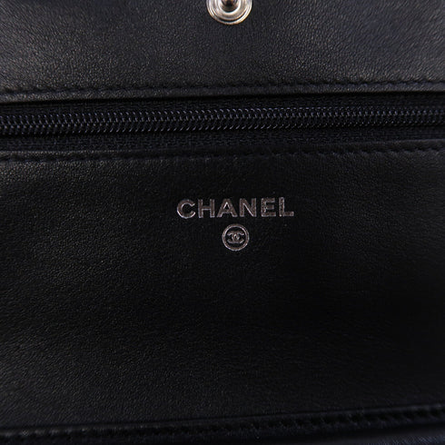 CHANEL Quilted CC SHW Wallet On Chain Shoulder Bag Calfskin Leather Black